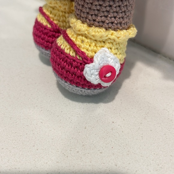 Handcrafted Brownie Bear Doll Figure in Dress Crochet Amigurumi Toy Floral Sunny - Picture 4 of 13